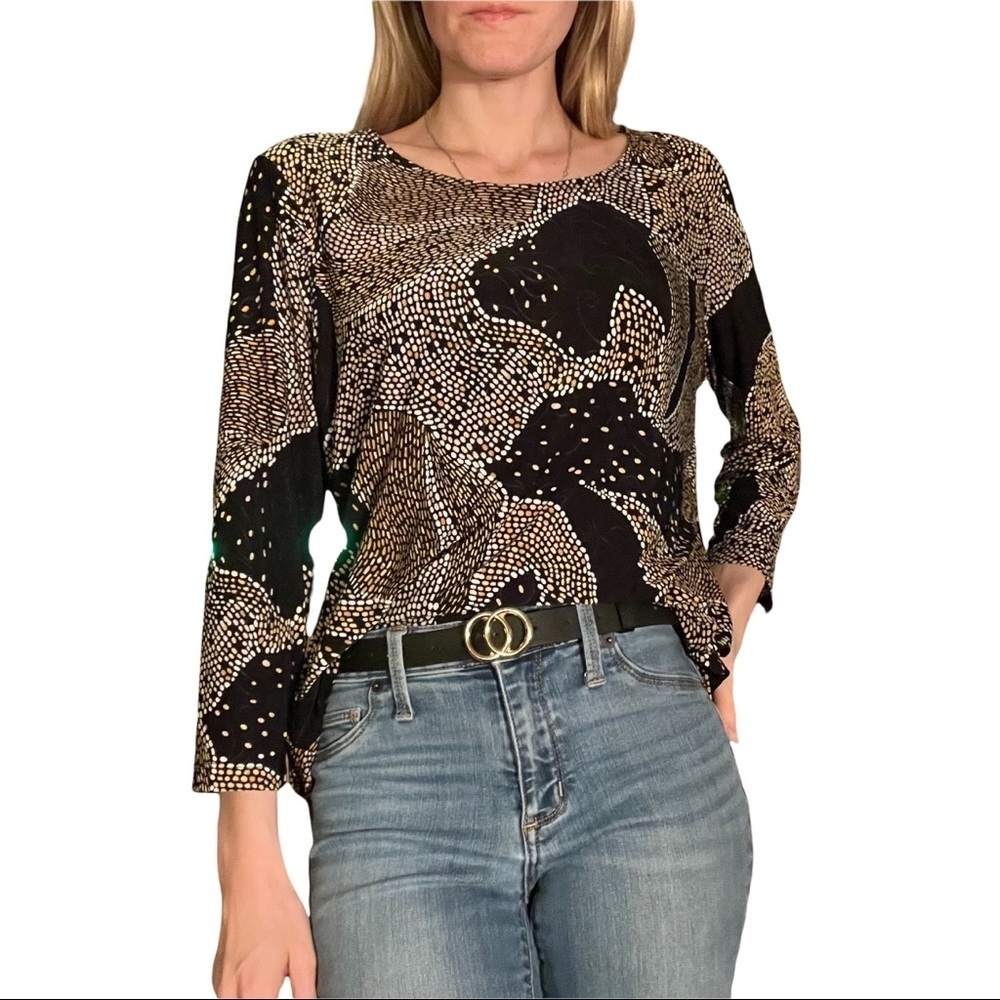 MJ Collection Black, Yellow, and White Shirt in Size Medium